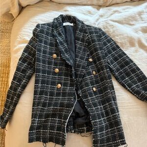 Do Be Black and White Checkered Blazer with Gold Buttons